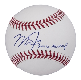 Mike Trout Signed & "2016 AL MVP" Inscribed OML Manfred Baseball (MLB Authenticated)